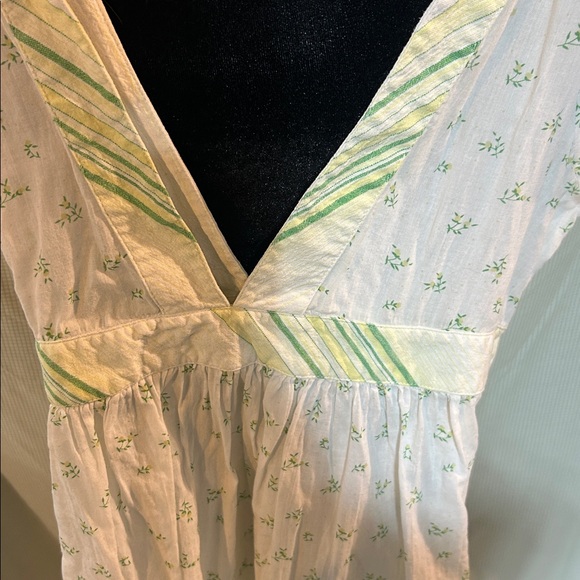 Vintage Free People White and Green Striped Blouse-size XS-S-Flaw - Picture 4 of 8